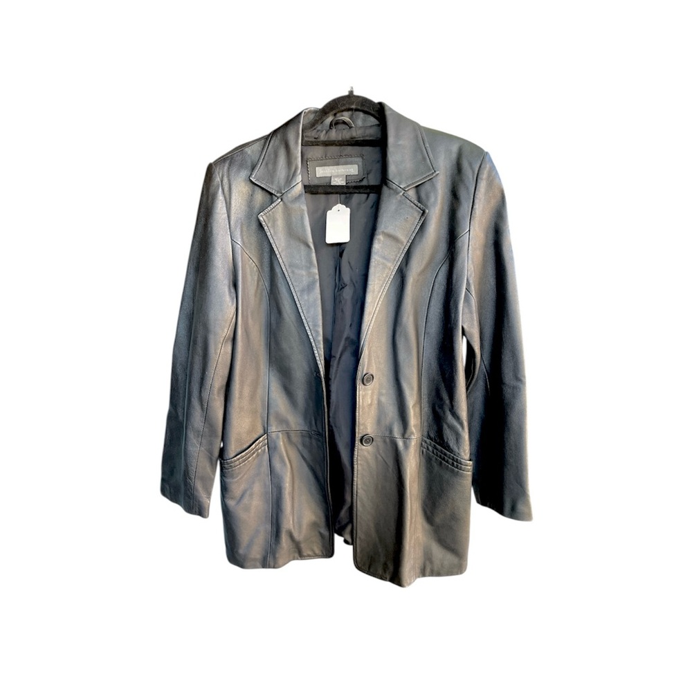 Classic Genuine Black Leather Women's Blazer